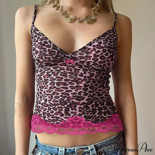 Pink Leopard Print Charming Sheer Cami Top