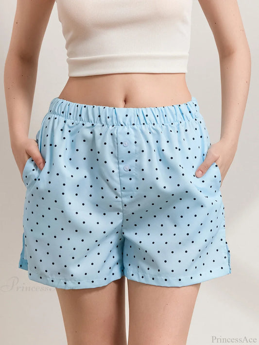 Plaid Striped Button Lounge Short blue / S short-250223