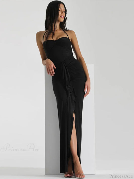 Pleated Strapless Maxi Vacation Dress Black / S vacationdress-250223