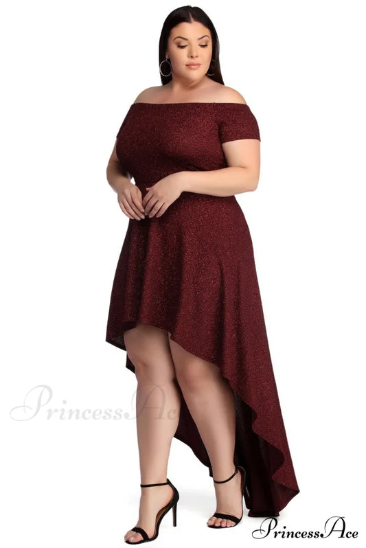 Plus Penelope Glitter Formal High Low Dress - Lady Occasions