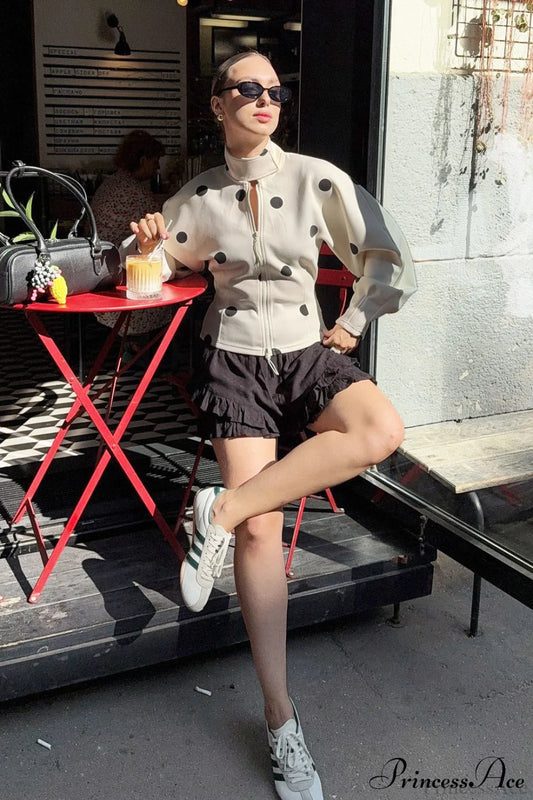 Polka Dot High Neck Zip Waist Coat