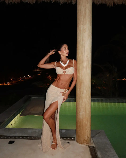 Print Bikini with Push Up Bottom Three Piece Swimsuit