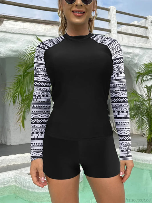 Print Push Up Diving Suit Two Piece Set black and white / S