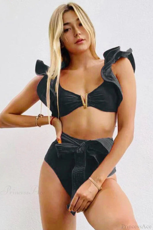 Print Push Up High Waist Bikini Set black / S