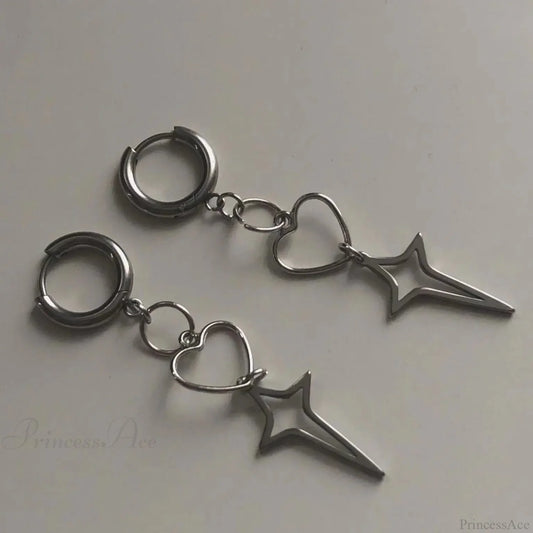 Rebel Celestial Cross Silver Empty Heart Earring color2 / CHINA