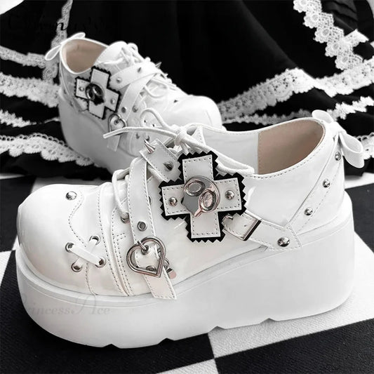 Rebellious Dark Lolita Muffin Shoe white / 34