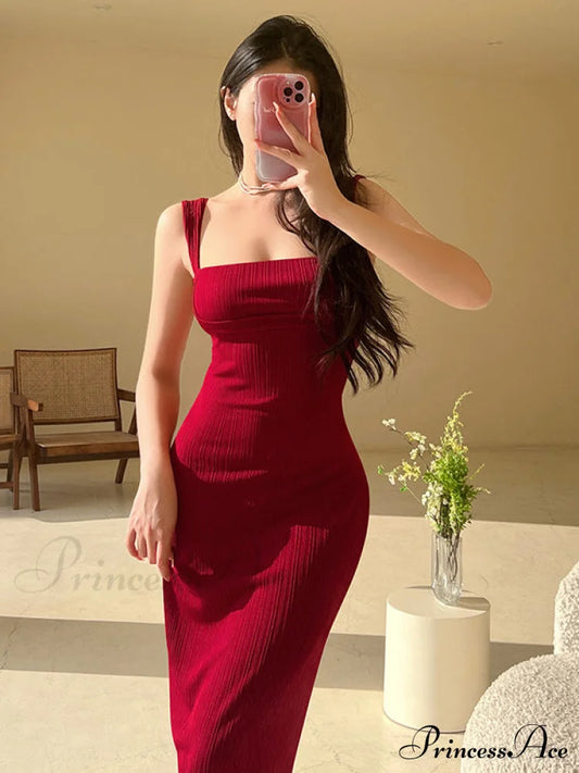 Red Long Bodycon Dress S / Black Long Red Bodycon Dress
