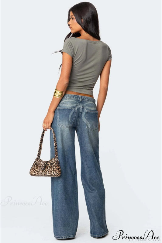 Relaxed Wide-Leg Printed Full-Length Jeans