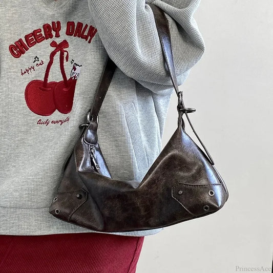Retro PU Leather Y2K Shoulder Bag Brown shoulder-250126