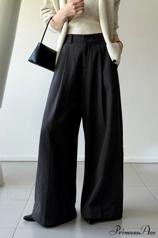 Retro Relaxed High-Waisted Wide-Leg Pants Black / S