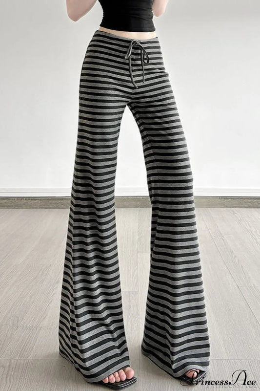 Retro Striped Bootcut Knit Pants Grey / S