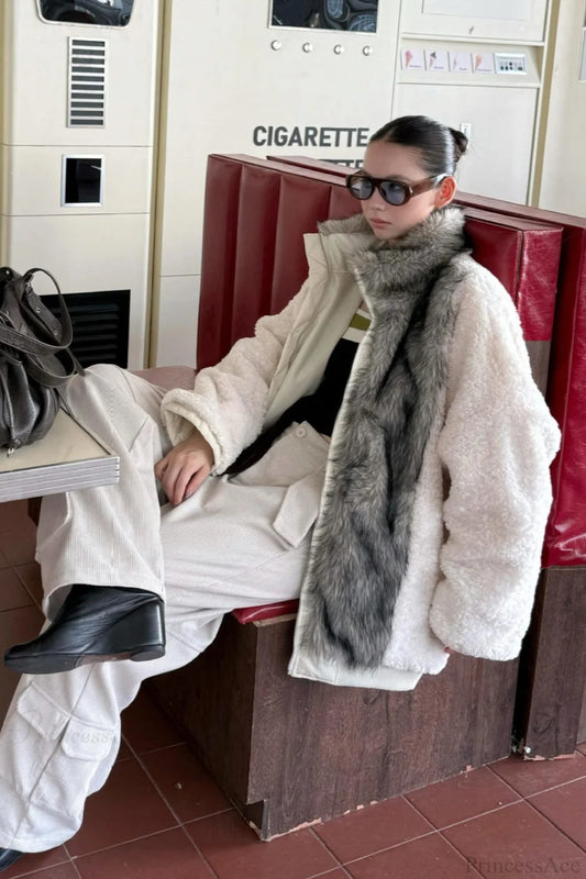 Reversible Patchwork Color Block Fleece Coat