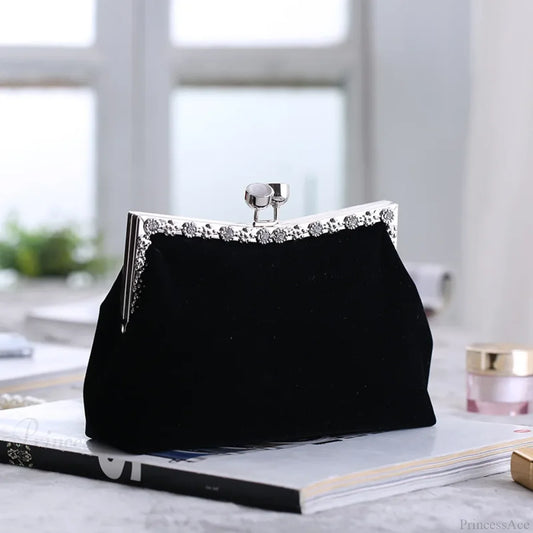 Rhinestone Crown Evening Clutch Bag Shoulder Purse Black clutchbag-250126