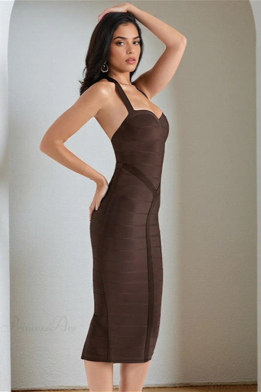 Ribbed Wide Knit Halter Fitted Maxi Dress