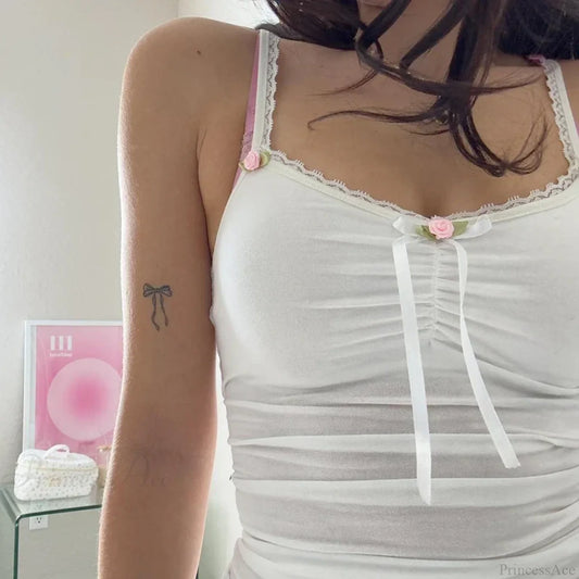 Rosettes Bow Lace Camisole Slim Fit Crop Top croptop-250126