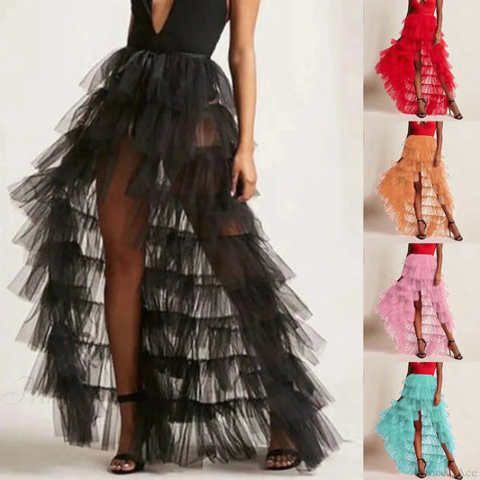 Ruffles Tulle Floor-Length Skirt