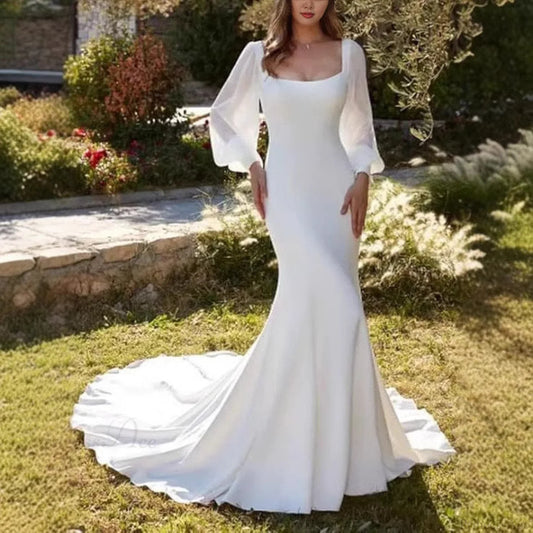 Satin Mermaid Outdoor Bridal Wedding Dress lvory white / 2 weddingdress-250223