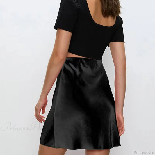 Satin Side Zipper Slim Skirt skirts-250223