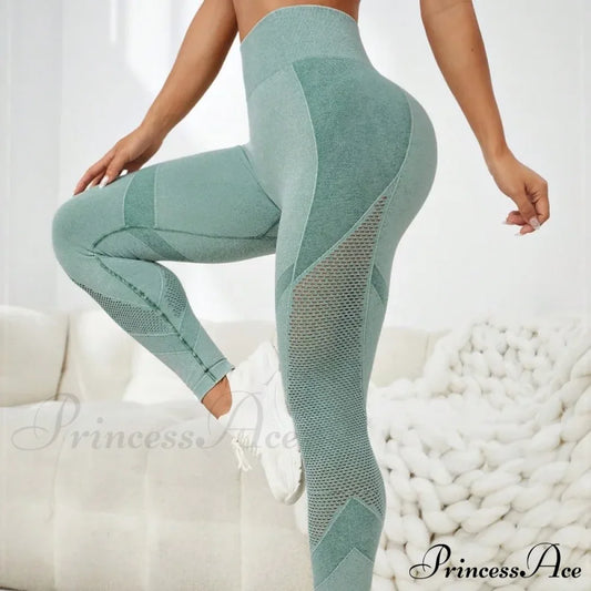 Seamless Fitness Hollow Out High Waist Yoga Legging Green / S