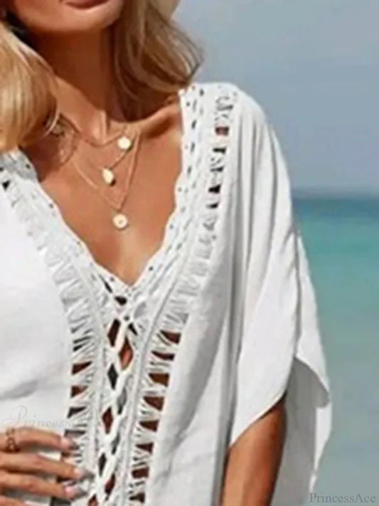 See Through Hollow Bikini Cover Up WHITE / One Size