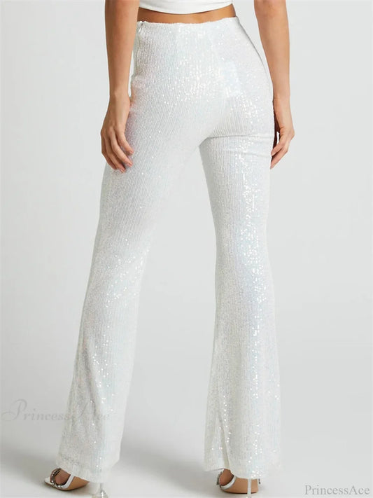 Sequined High Waist Slim Fit Flare Club Pant pant-250223