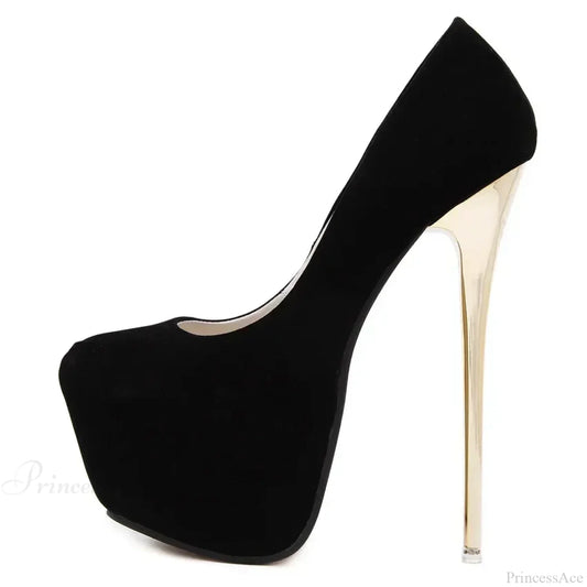 Sexy Club Suede Black High Heels 16Cm Stiletto Waterproof Stripper Flock Pumps Ladies Shoes Plus