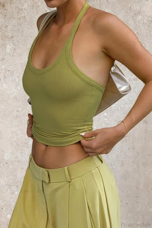 Sexy Halter V Neck Solid Cami Top