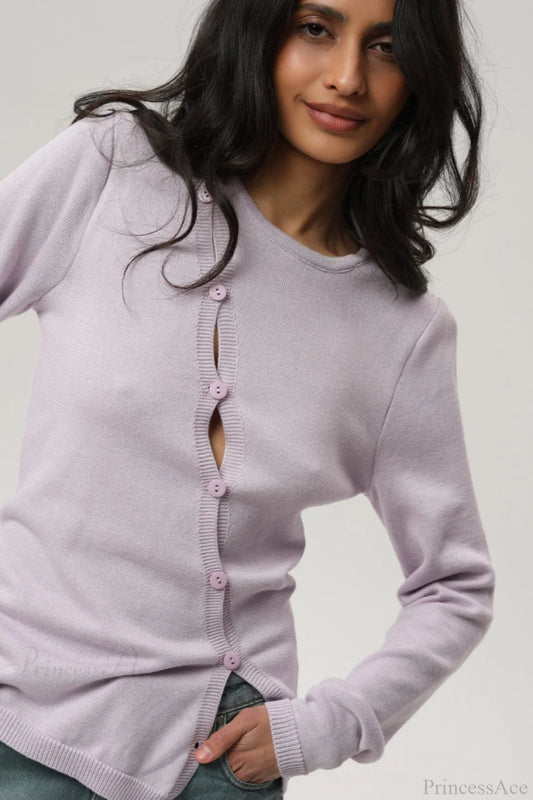 Sexy Irregular Crew Neck Long Sleeve Knit Sweater