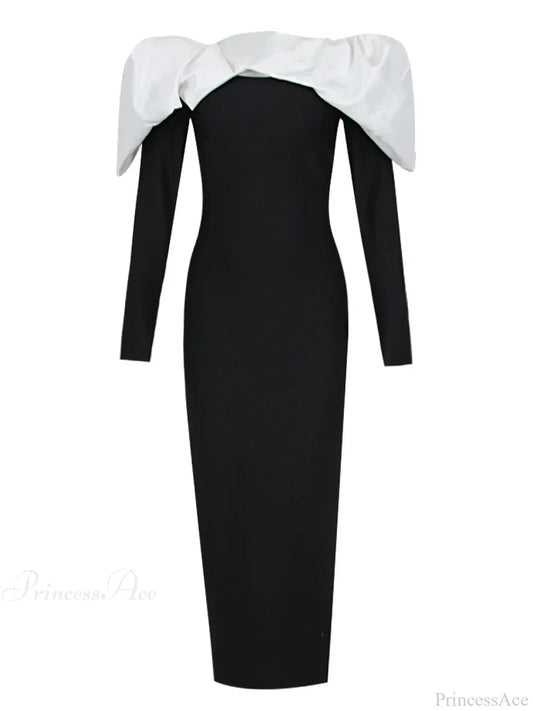 Sexy Off Shoulder Long Sleeves Bandage Black Detachable Pleated Christmas Party Dress / S Dresses-L