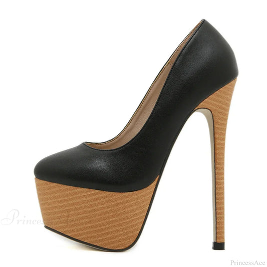 Sexy Pink Leather Weave 16Cm Platform Super-High Round-Toe Pumpsfashion High Heel Black / 35