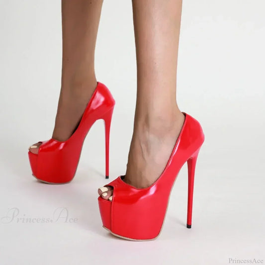 Sexy Red Fish Mouth Platform Shallow Women Pumps Ultra Super Stiletto Heels Party Walk High Heel /