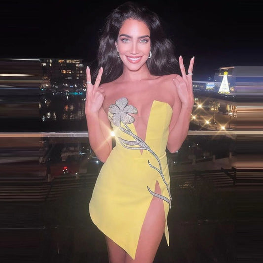 Silk Sequin Butterfly Bandage Prom Dress yellow / XS promdress-250223