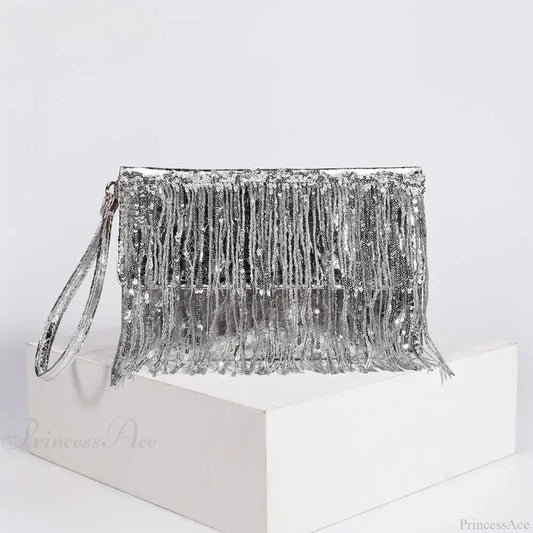 Silver Sequin Rhinestone Evening Clutch Wristlet silver wristlet-250126