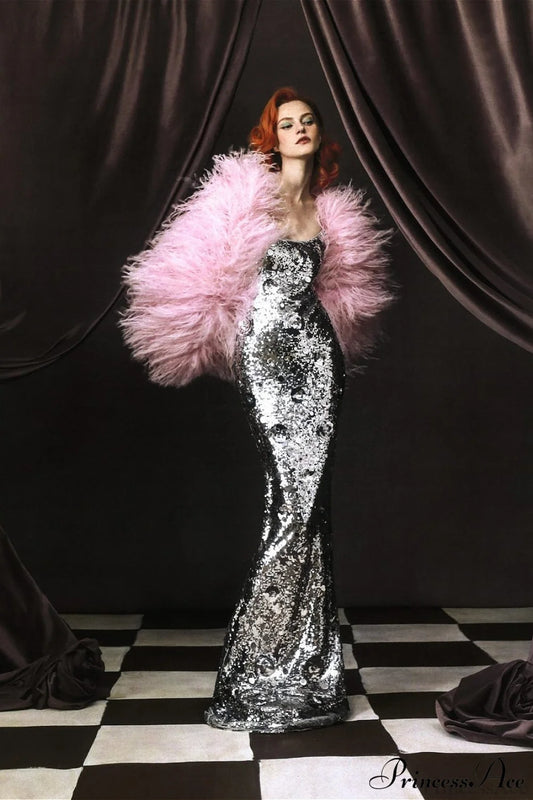 Silver Sequin Sunflower Halter Bodycon Party Dress Silver / XS