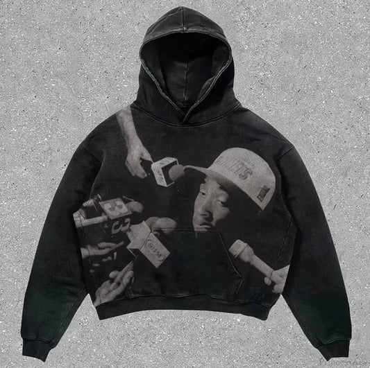 Skull Rap Graphic Cotton Hoodie Black1 / S