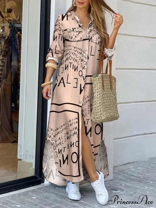 Sleeve Gown Blouse Loose Letter - Design Long Fit S / Champagne Champagne Shirt Dress