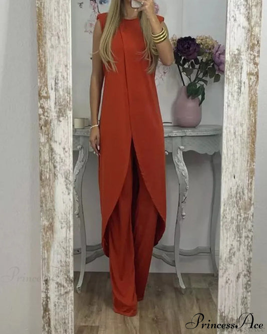 Sleeveless two-piece set Red Casual Dresses Clothes Dresses SALE Summer Two-Piece Sets