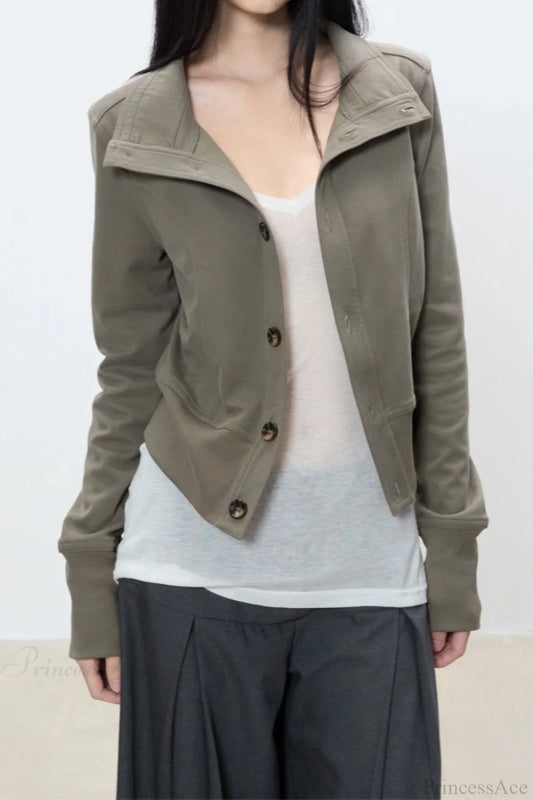 Slim Cropped Turtleneck Casual Jacket Gray green / S