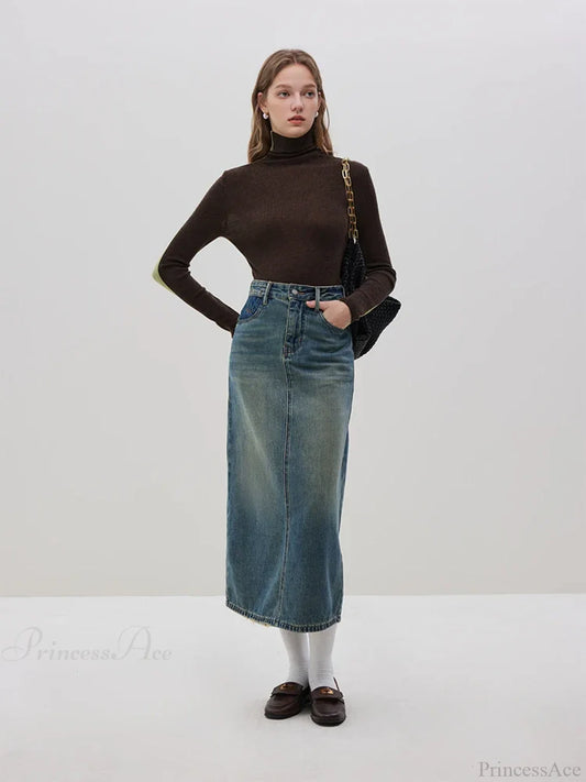 Slim Style Two - wear High Turtleneck Sweater Green Brown / S