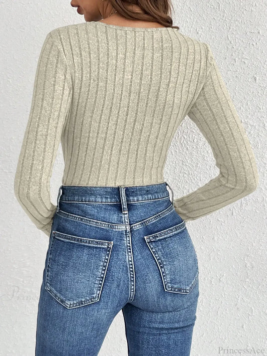 Slimming Solid Color V-Neck Lace Lace Onsie Women knittop-250126