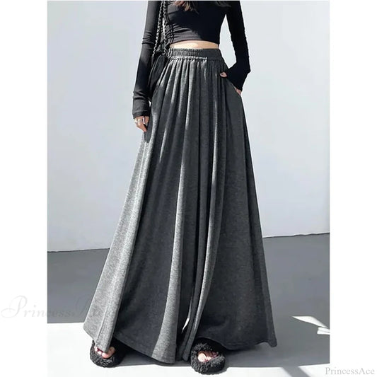 Soft High Waist Casual Wide Leg Pants Dark Grey / M