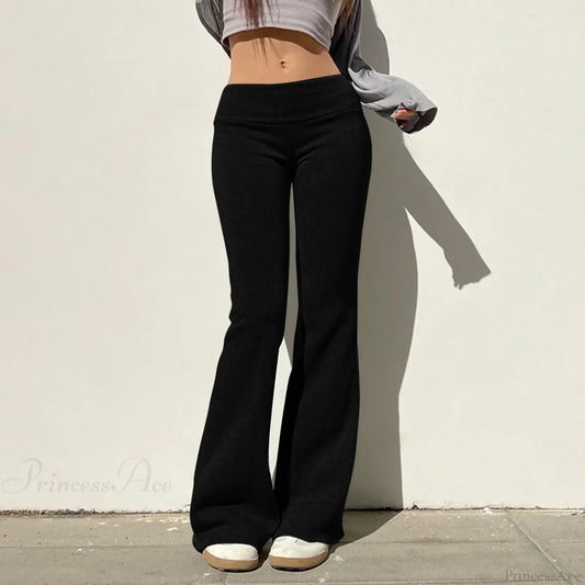 Solid Color Flared Sports Casual Pants Black / S