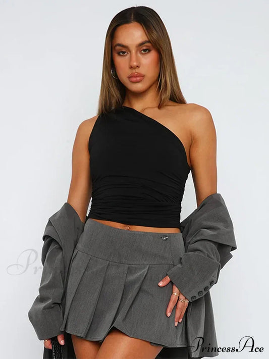 Solid Color One Shoulder Backless Candy Tight Sexy Sleeveless Neckless Slim Casual Tank Top