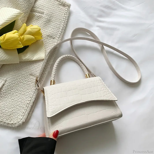 Solid Color PU Leather Designer Crossbody Handbag White handbag-250126