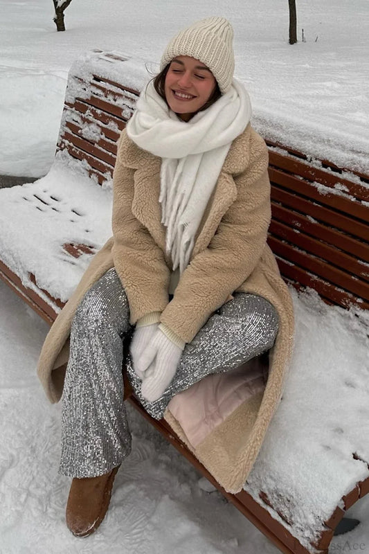 Solid Fleece Warm Casual loose fit Overcoat Khaki / S