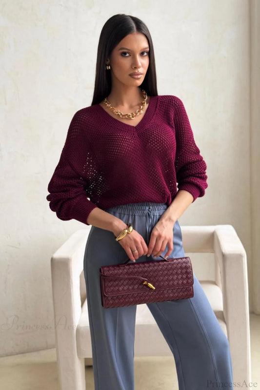 Solid Minimalist Cutout Chic Cropped Sweater Fuchsia / S