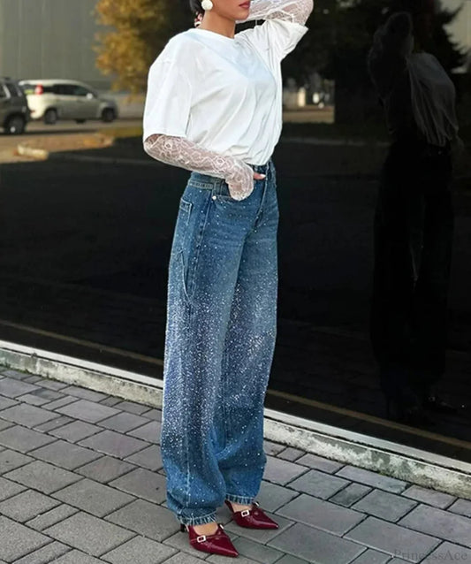 Sparkling Gothic Tall Waist Denim Pant BLUE / S