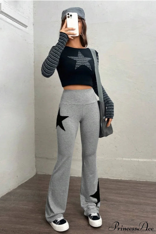 Star Stretchy High Waist Slim-Fit Flared Pants