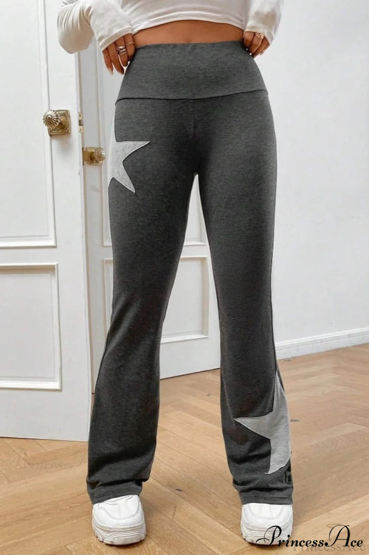 Star Stretchy High Waist Slim-Fit Flared Pants Dark Gray / S