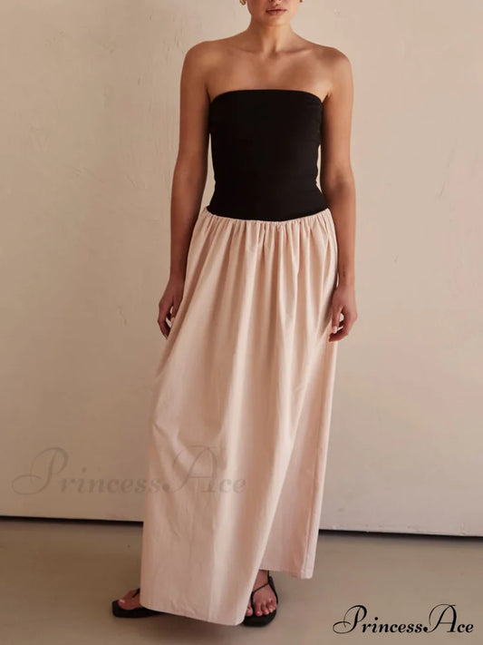 Strapless Black And Charming Sand Paneled Maxi Dress Beige / S Dresses